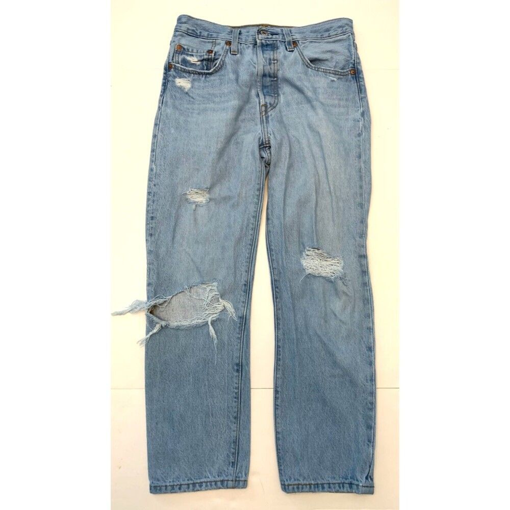 Levis 501 Jeans Womens 26x26 Mid Rise Distressed Straight Leg Button Fly Denim